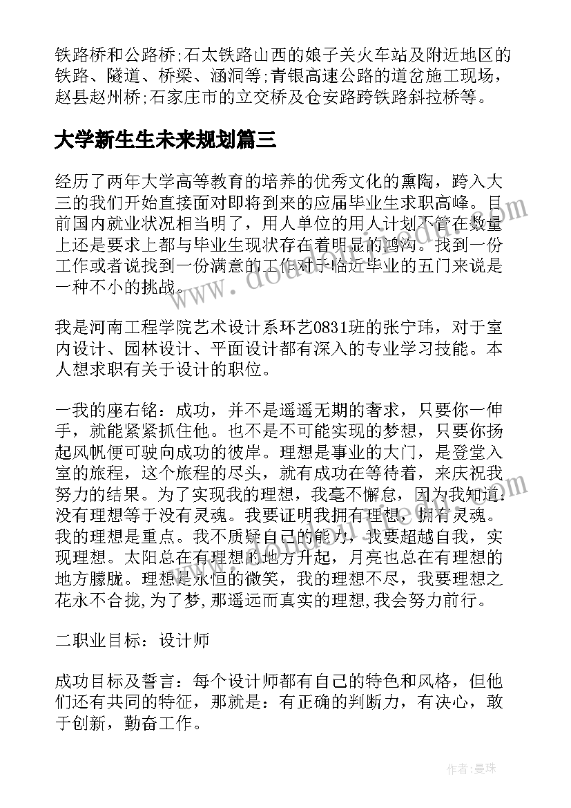 最新大学新生生未来规划(优秀5篇)