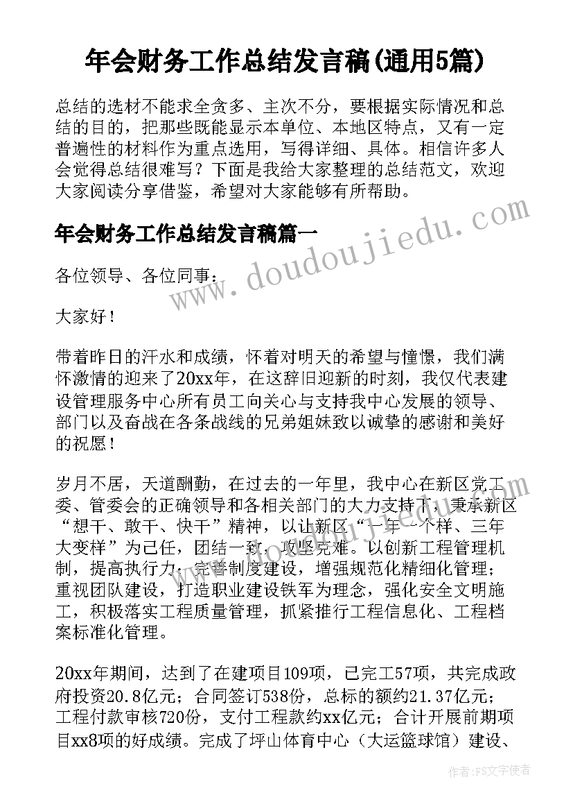 年会财务工作总结发言稿(通用5篇)