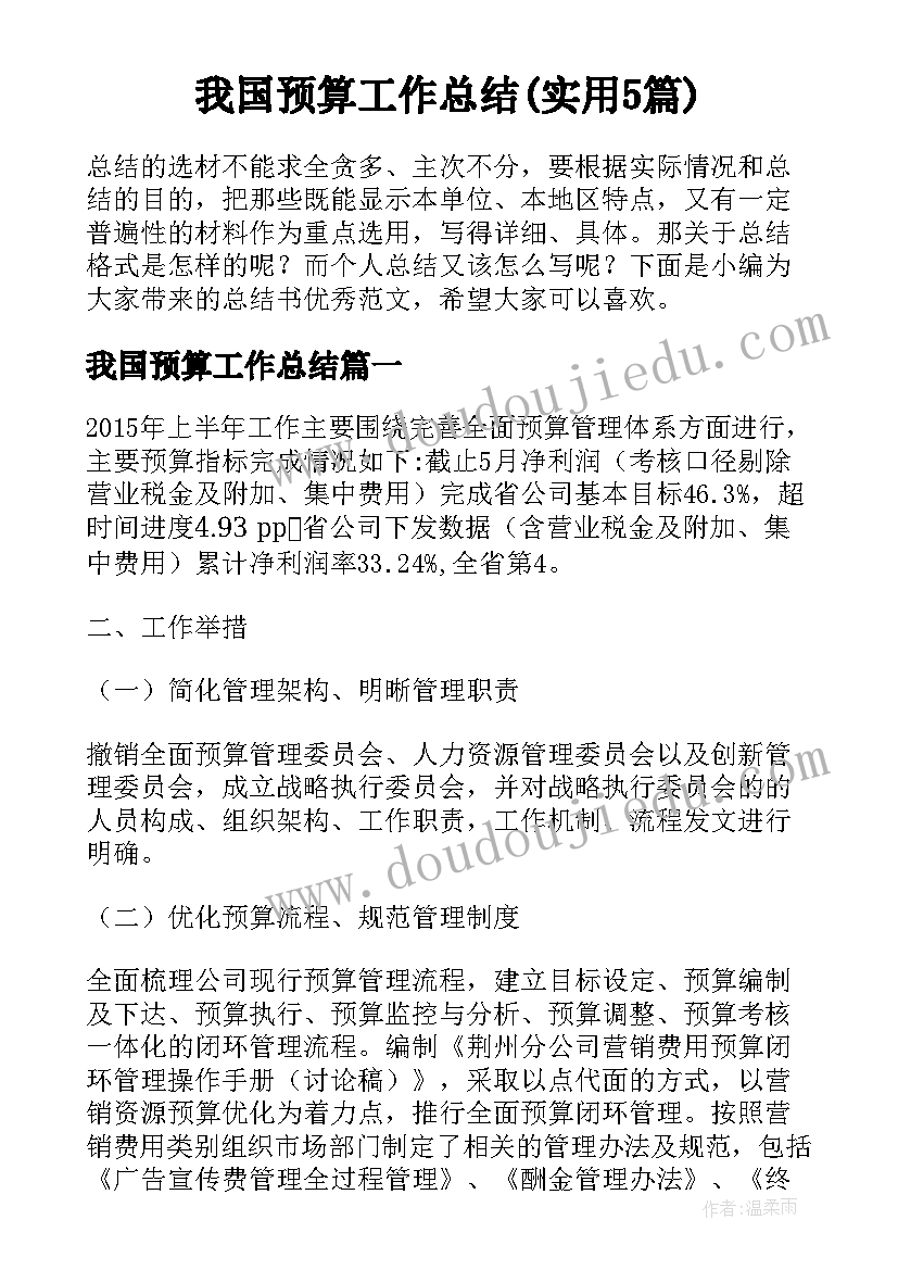 我国预算工作总结(实用5篇)