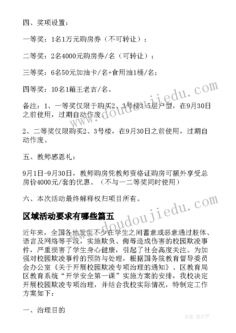 最新区域活动要求有哪些 活动策划书格式要求及(实用5篇)