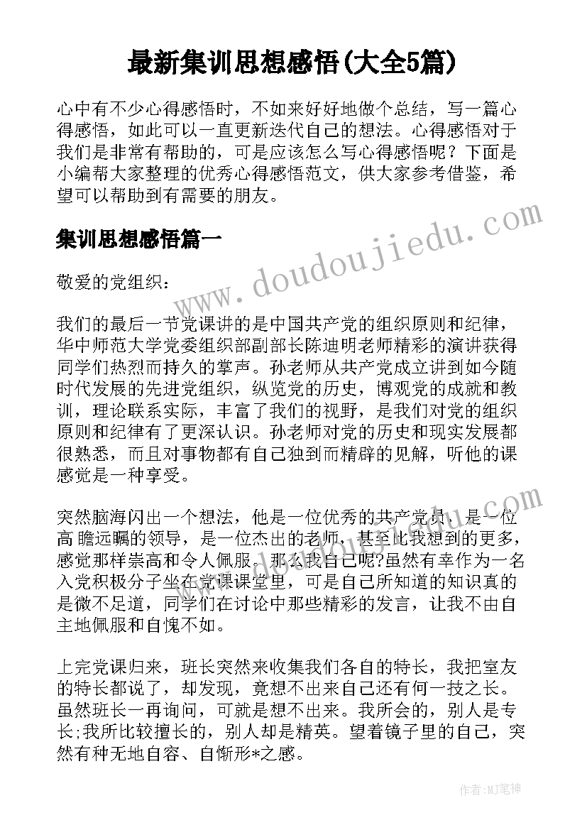 最新集训思想感悟(大全5篇)