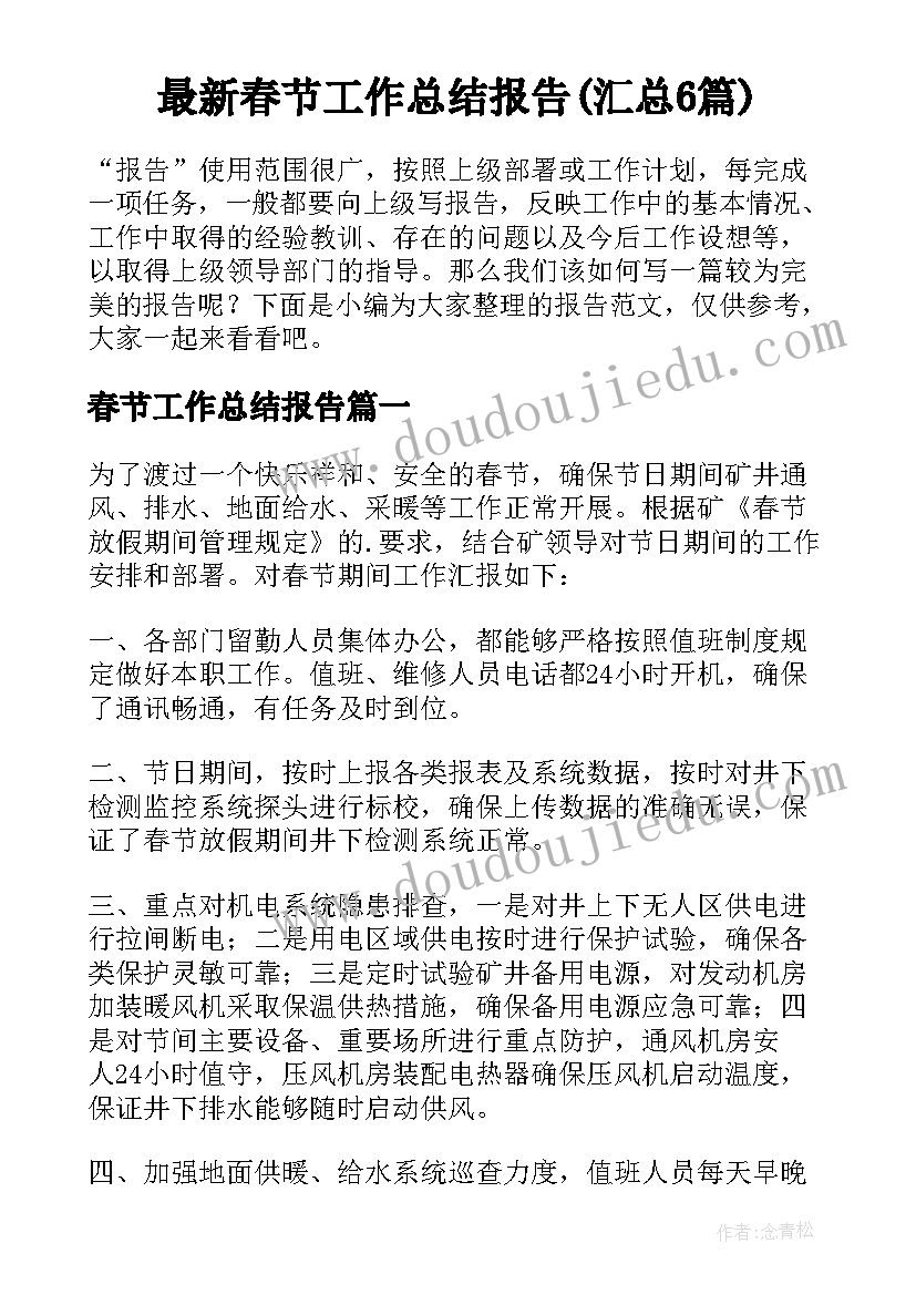 最新春节工作总结报告(汇总6篇)