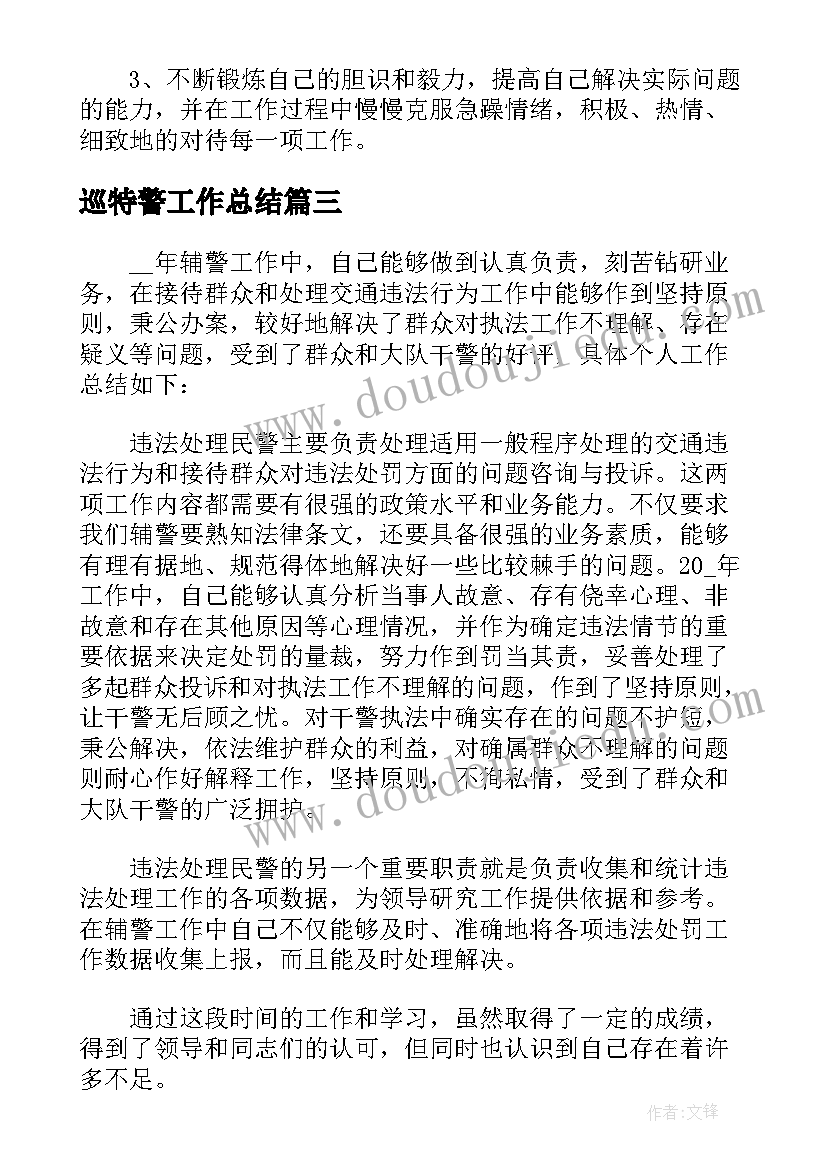 2023年巡特警工作总结(精选8篇)