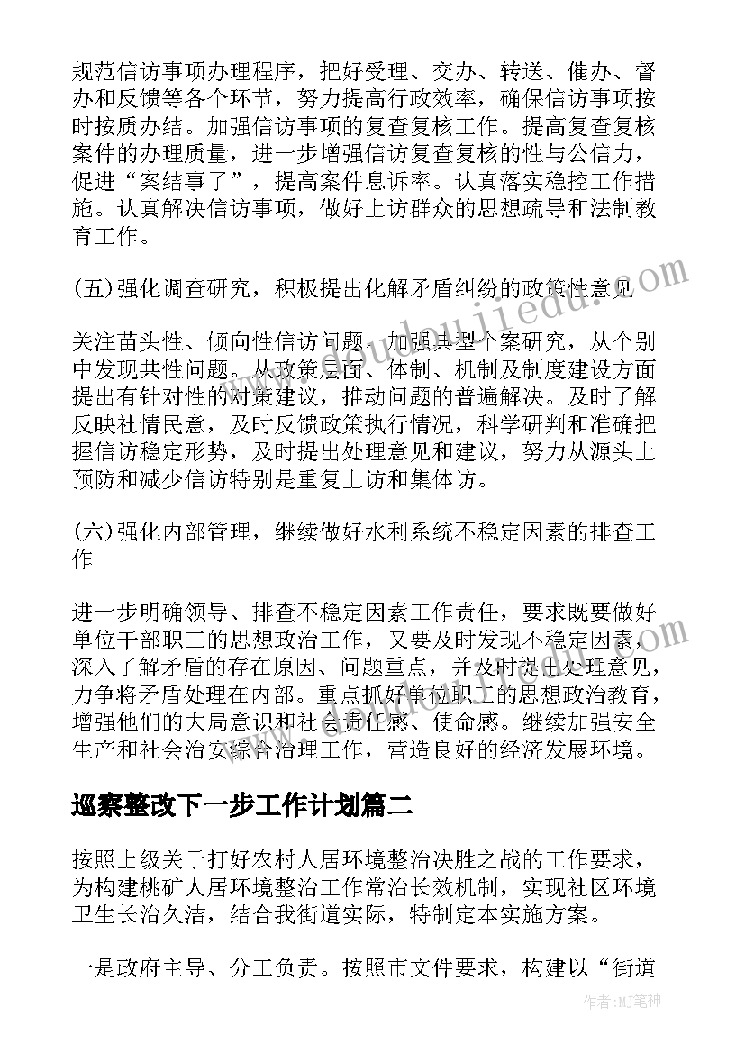 2023年巡察整改下一步工作计划 信访整改工作计划(模板5篇)