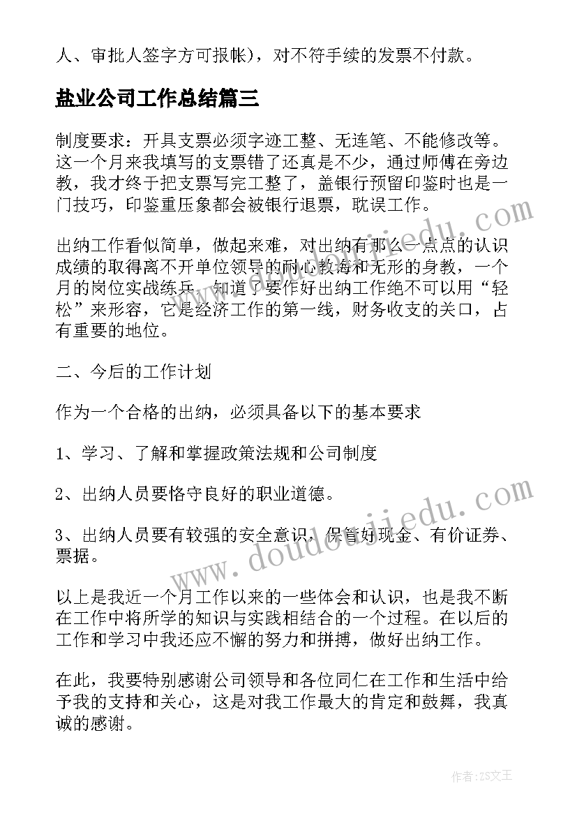 2023年盐业公司工作总结 公司出纳人员试用期工作总结(优质8篇)