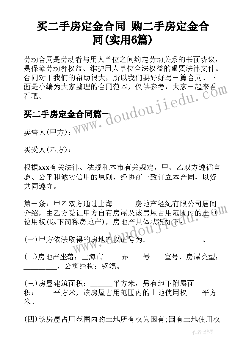 买二手房定金合同 购二手房定金合同(实用6篇)