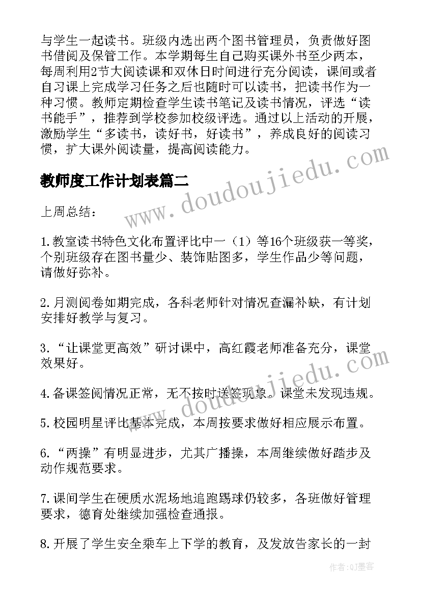 2023年教师度工作计划表(通用6篇)