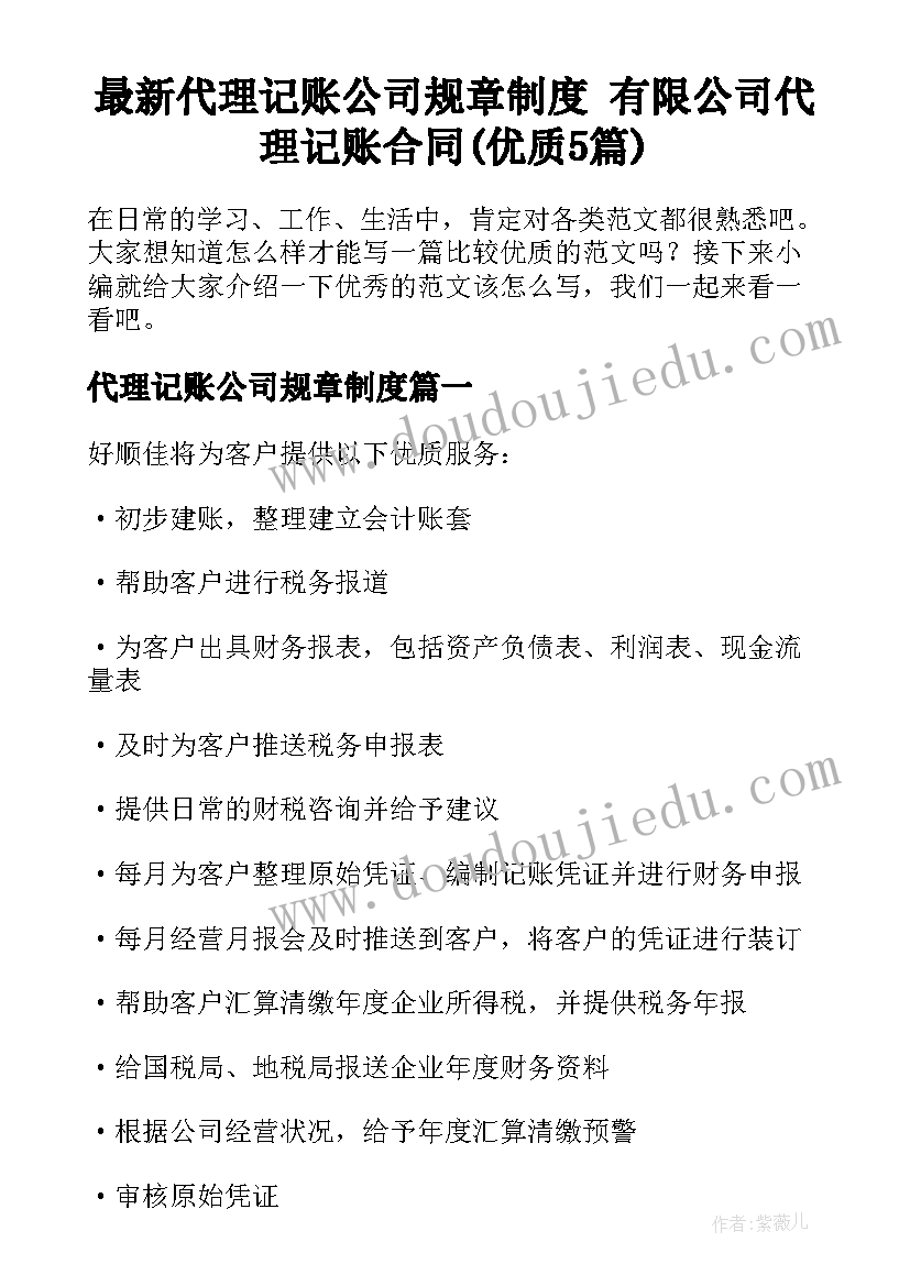 最新代理记账公司规章制度 有限公司代理记账合同(优质5篇)