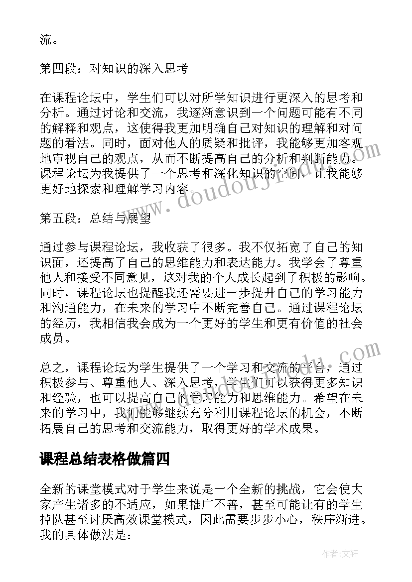 课程总结表格做(精选7篇)