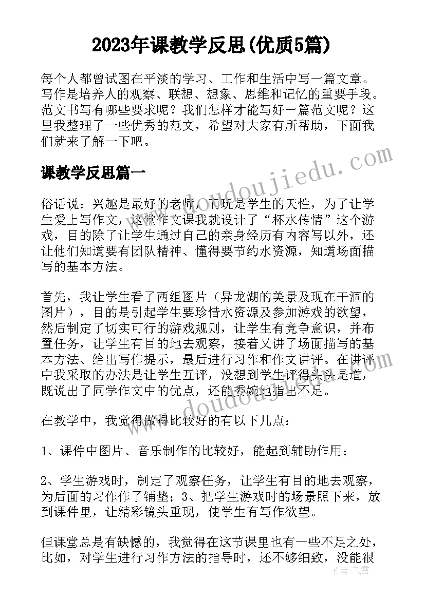 2023年课教学反思(优质5篇)