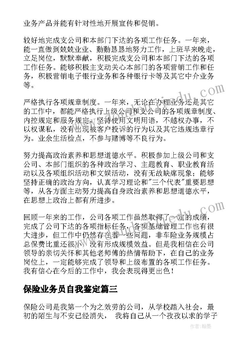 2023年保险业务员自我鉴定(大全9篇)