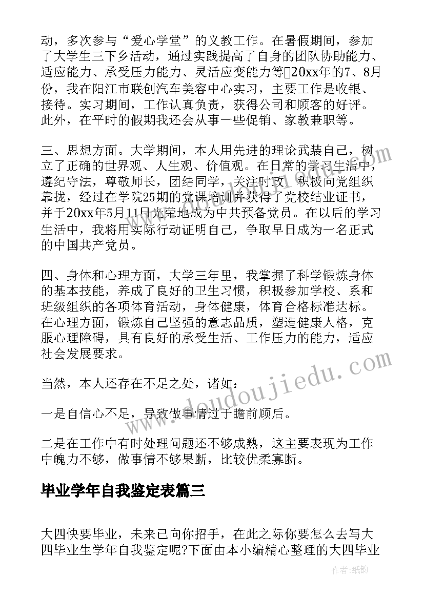 毕业学年自我鉴定表(模板5篇)