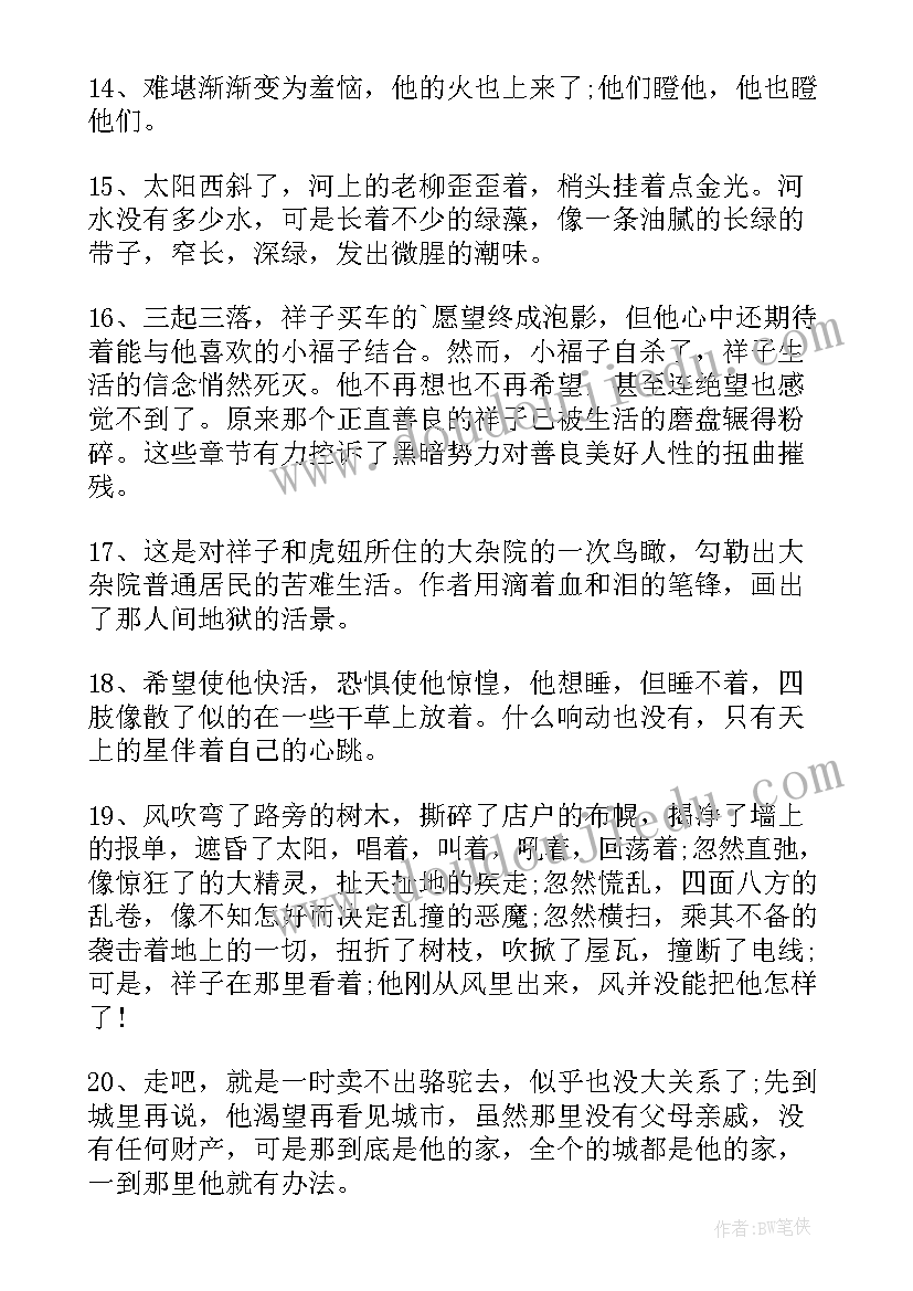 最新好词好句的读后感 骆驼祥子读后感及好词好句(优质7篇)