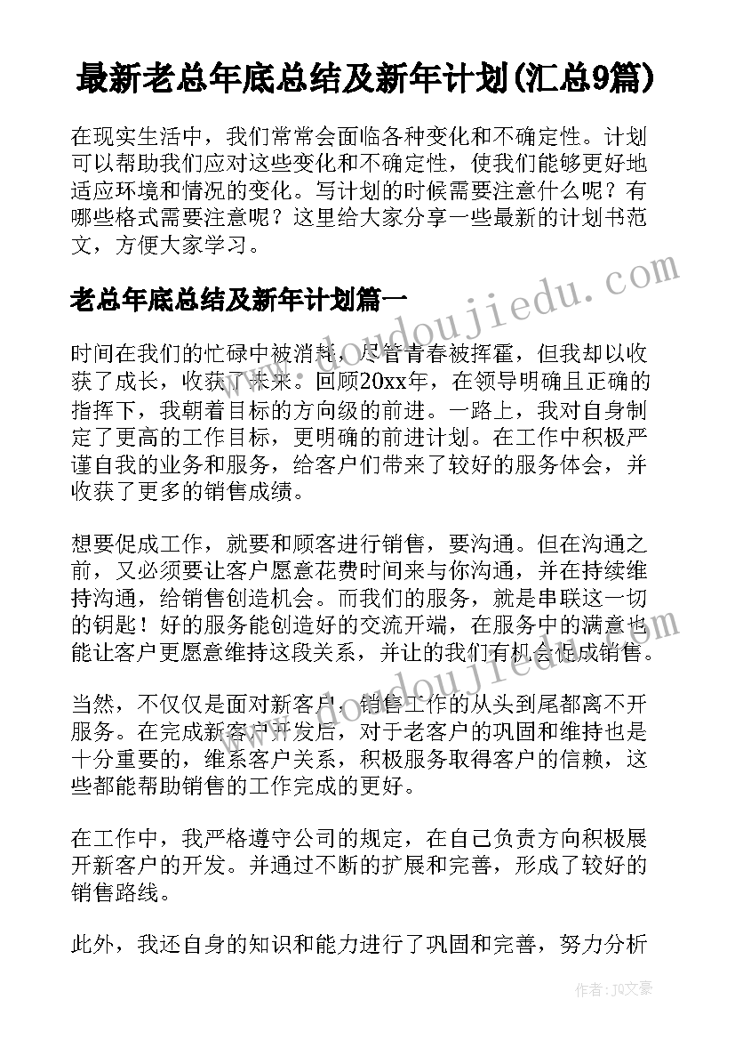 最新老总年底总结及新年计划(汇总9篇)