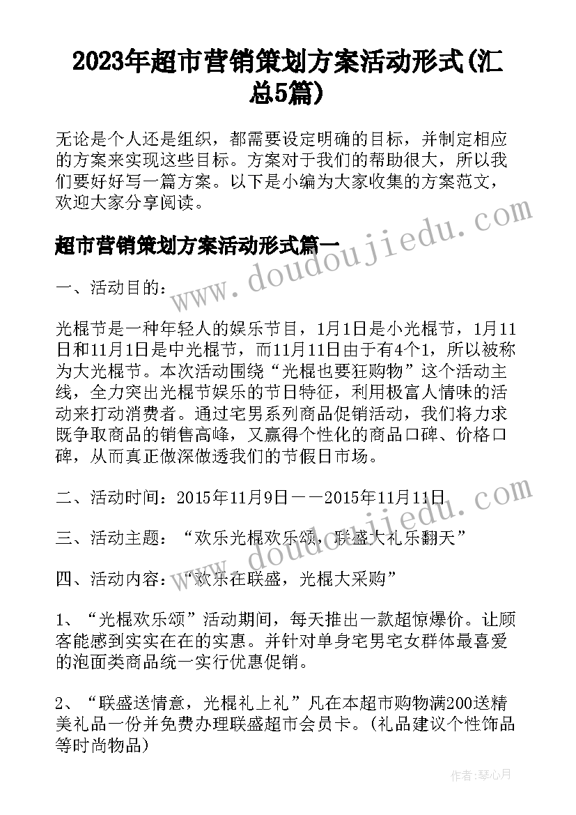 2023年超市营销策划方案活动形式(汇总5篇)