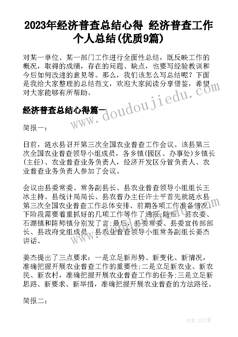 2023年经济普查总结心得 经济普查工作个人总结(优质9篇)