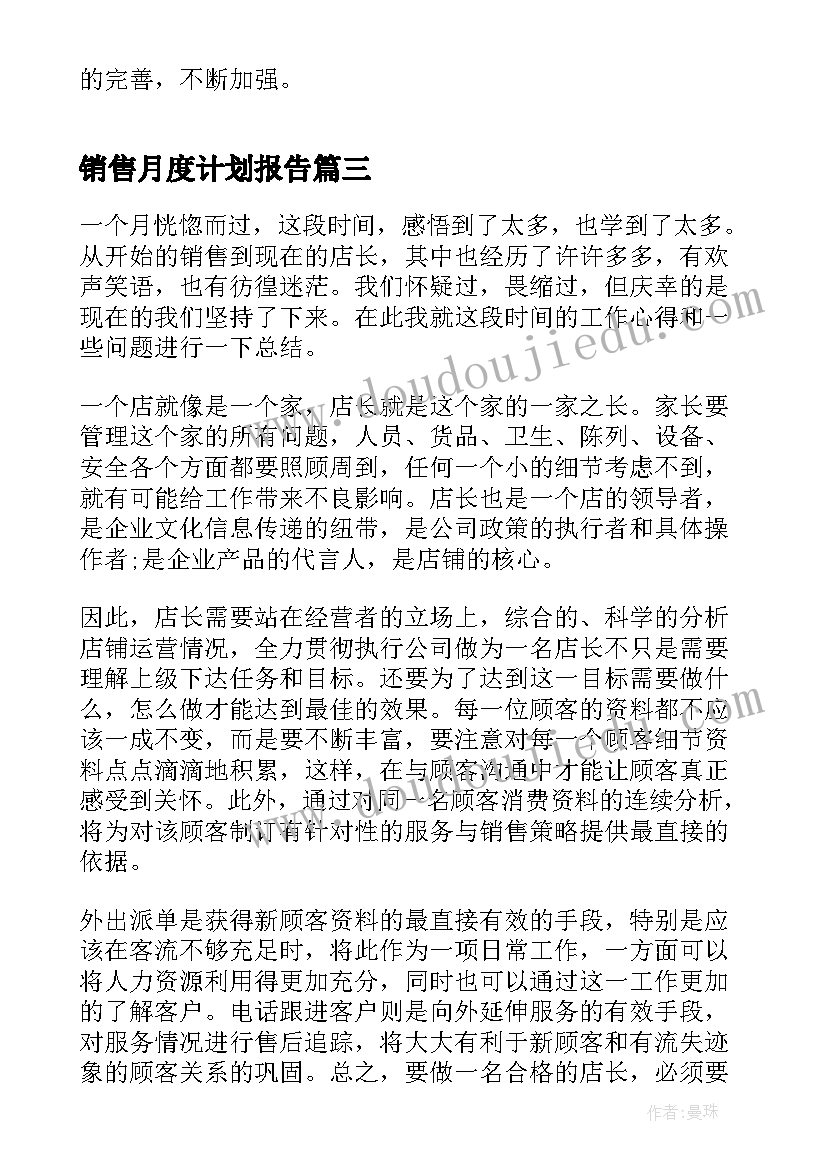 2023年销售月度计划报告(优秀5篇)