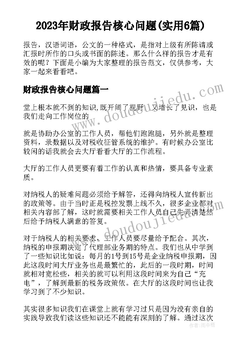 2023年财政报告核心问题(实用6篇)