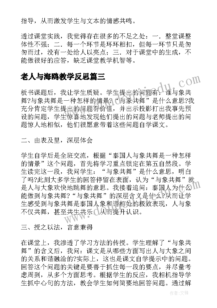 老人与海鸥教学反思(精选7篇)