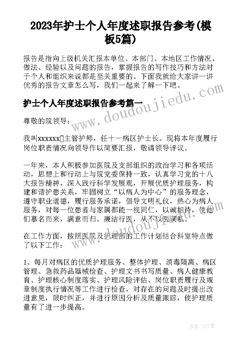 2023年护士个人年度述职报告参考(模板5篇)