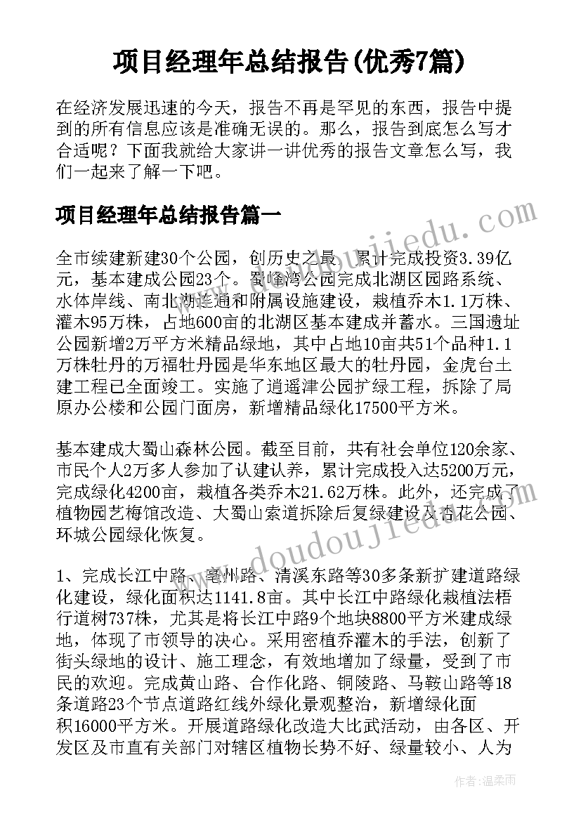 项目经理年总结报告(优秀7篇)