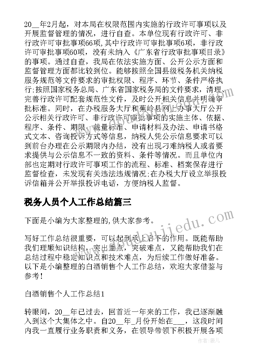 2023年税务人员个人工作总结(模板9篇)