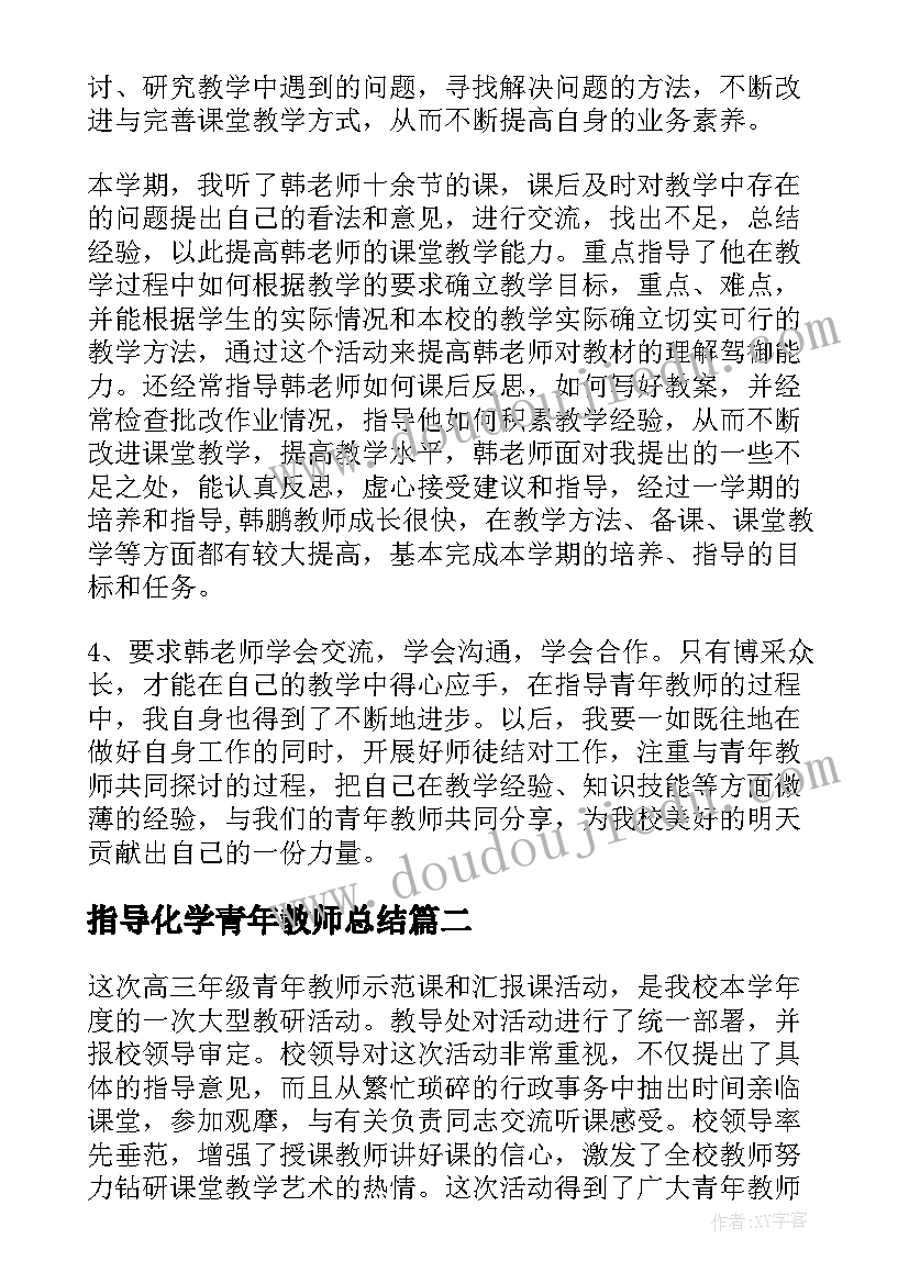 指导化学青年教师总结(优秀8篇)