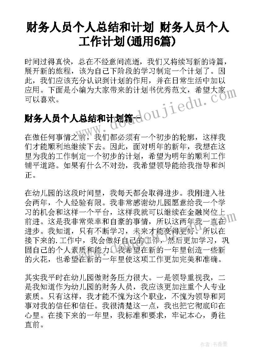 财务人员个人总结和计划 财务人员个人工作计划(通用6篇)