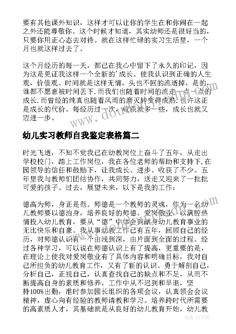 2023年幼儿实习教师自我鉴定表格(大全10篇)