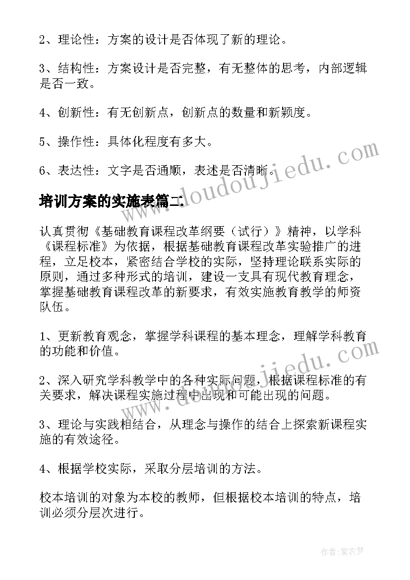 最新培训方案的实施表(优质5篇)