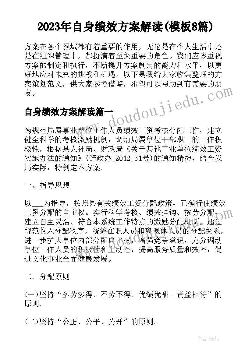 2023年自身绩效方案解读(模板8篇)