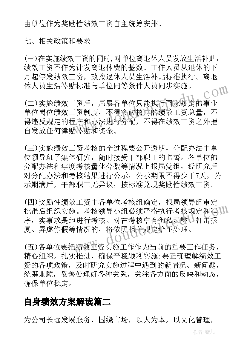 2023年自身绩效方案解读(模板8篇)