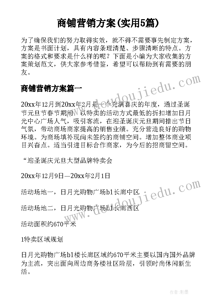 商铺营销方案(实用5篇)