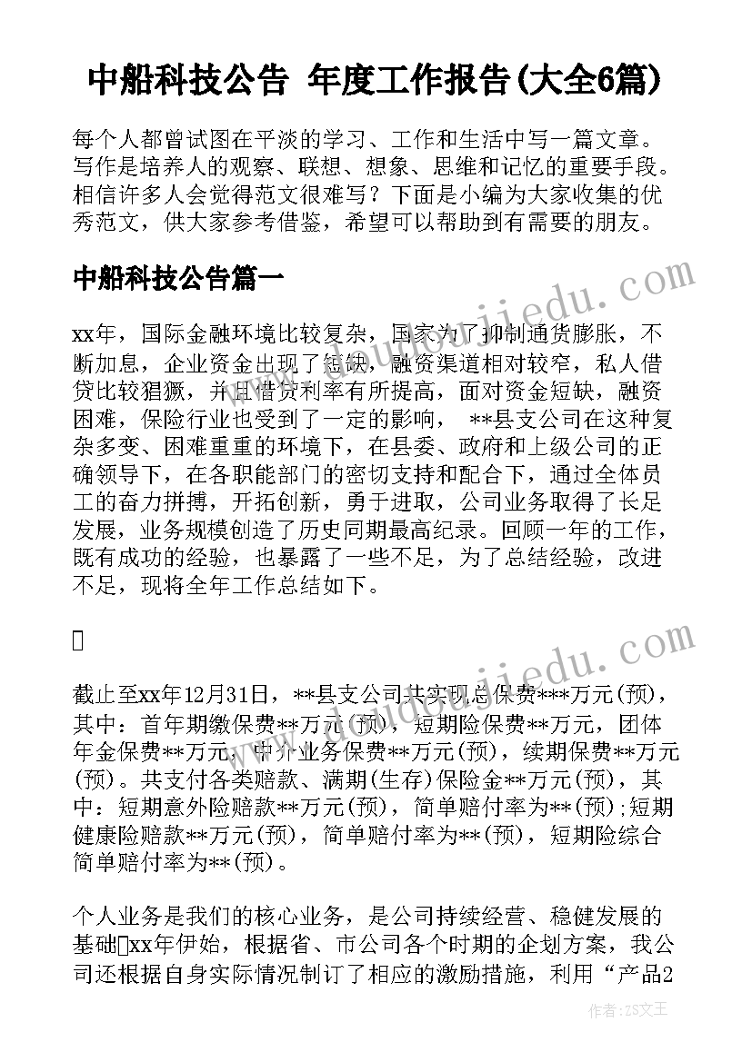 中船科技公告 年度工作报告(大全6篇)