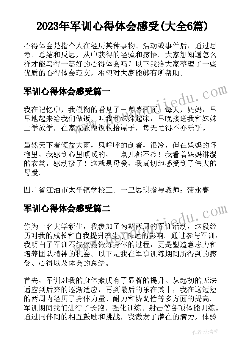 2023年军训心得体会感受(大全6篇)