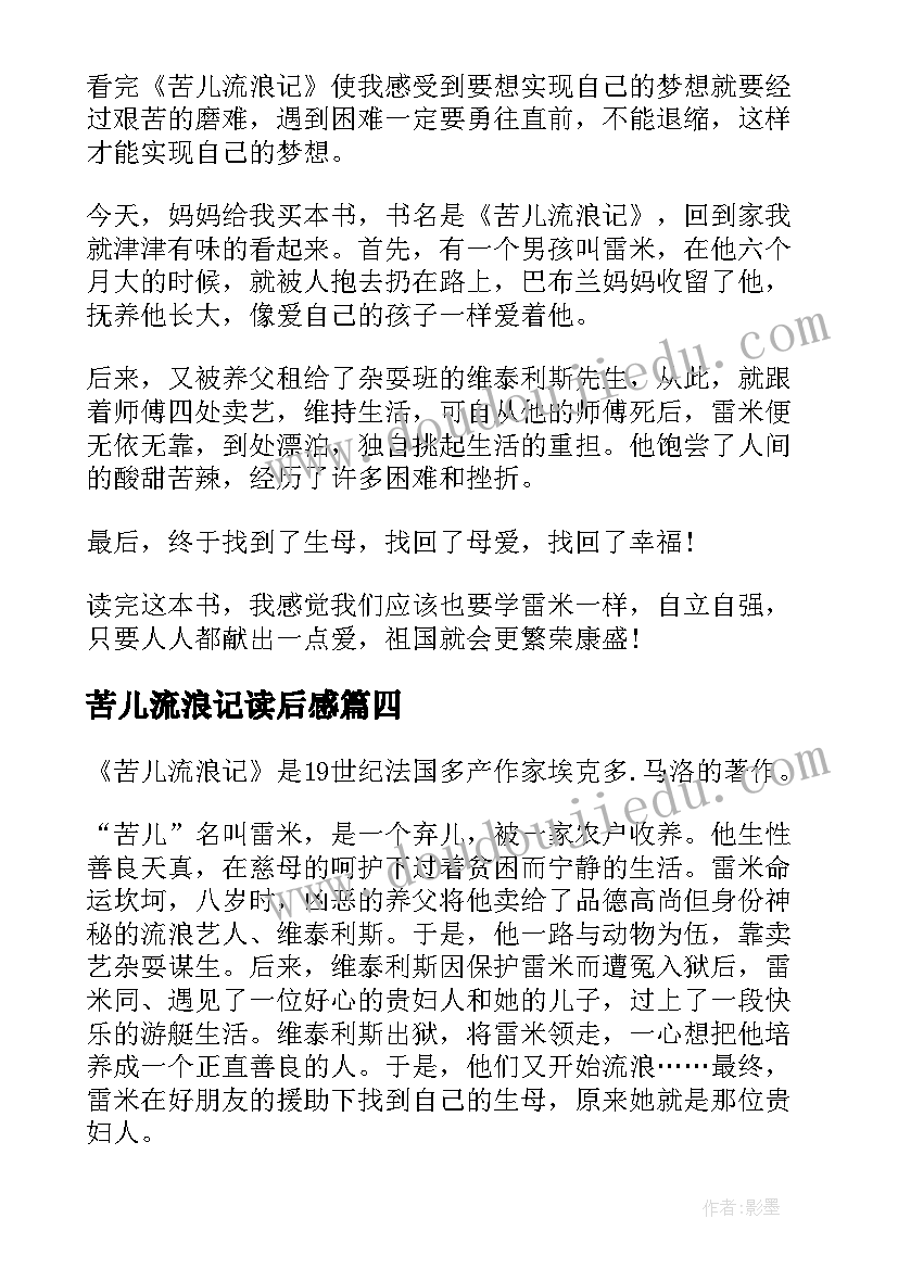 2023年苦儿流浪记读后感(实用5篇)