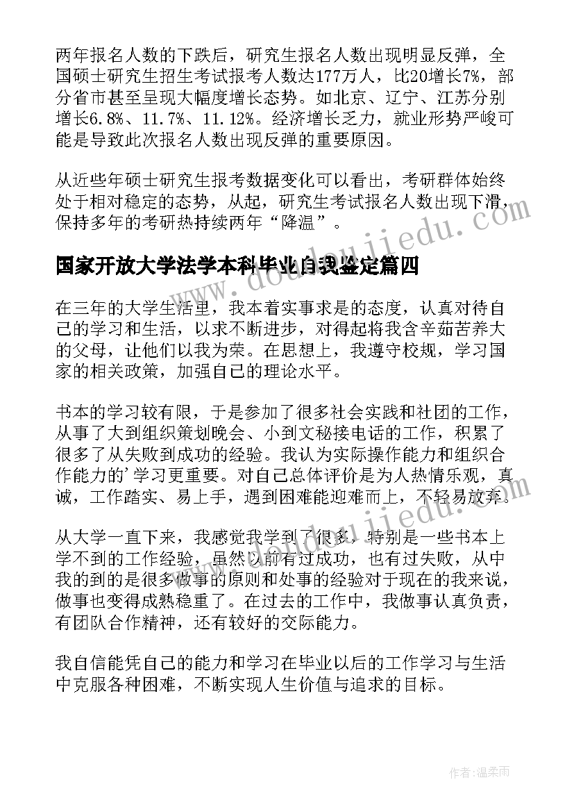 2023年国家开放大学法学本科毕业自我鉴定(通用5篇)