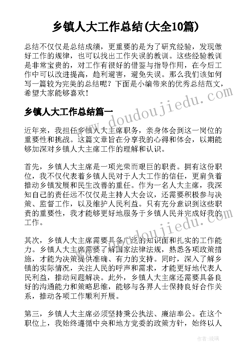 乡镇人大工作总结(大全10篇)