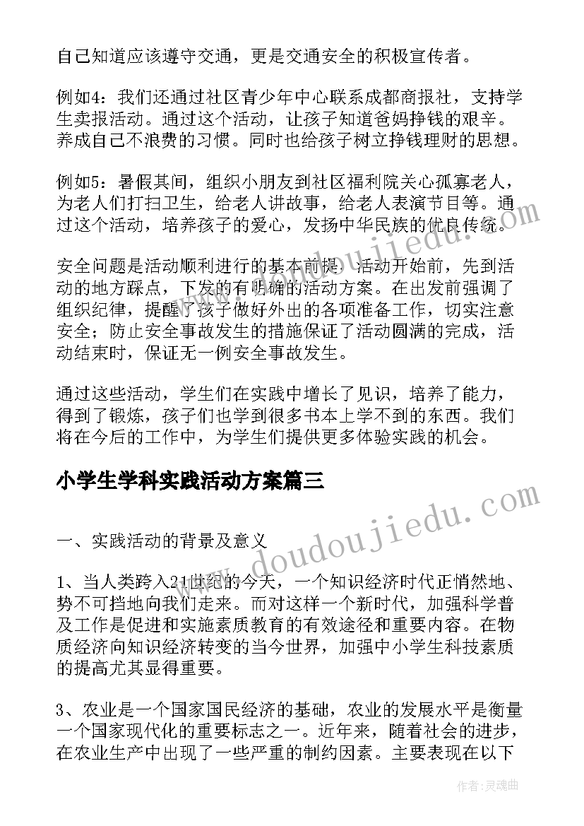 2023年小学生学科实践活动方案 小学生实践活动感想(大全8篇)