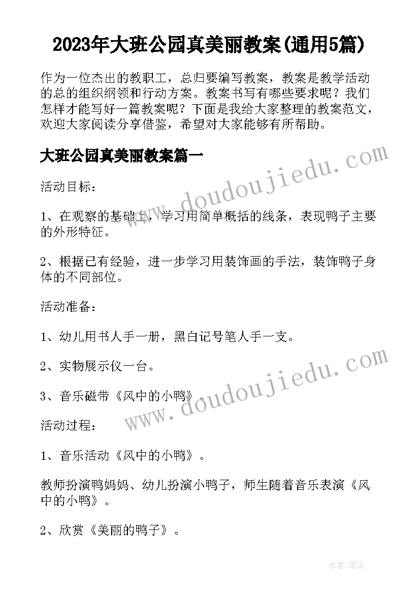 2023年大班公园真美丽教案(通用5篇)