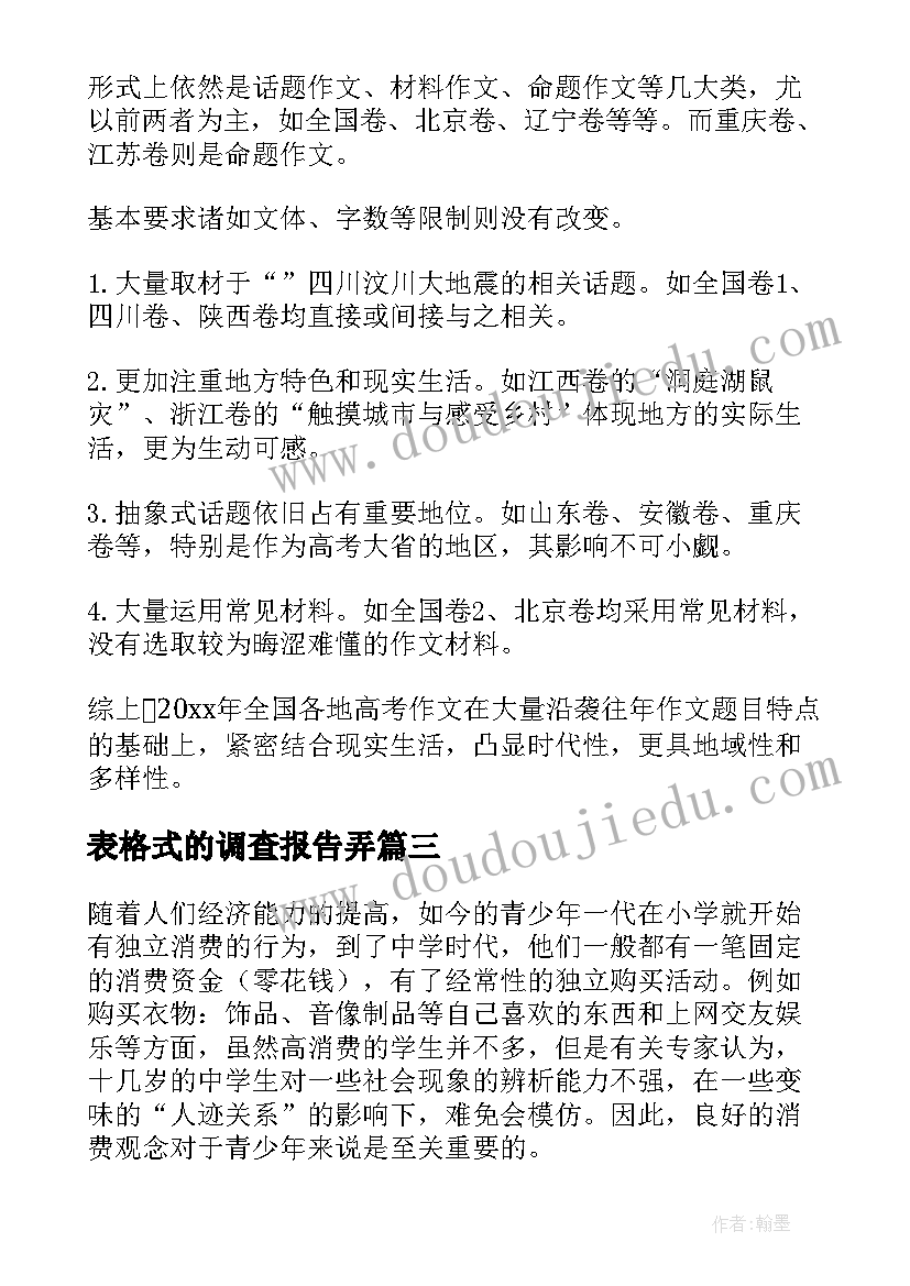 2023年表格式的调查报告弄 调查报告表格(汇总5篇)