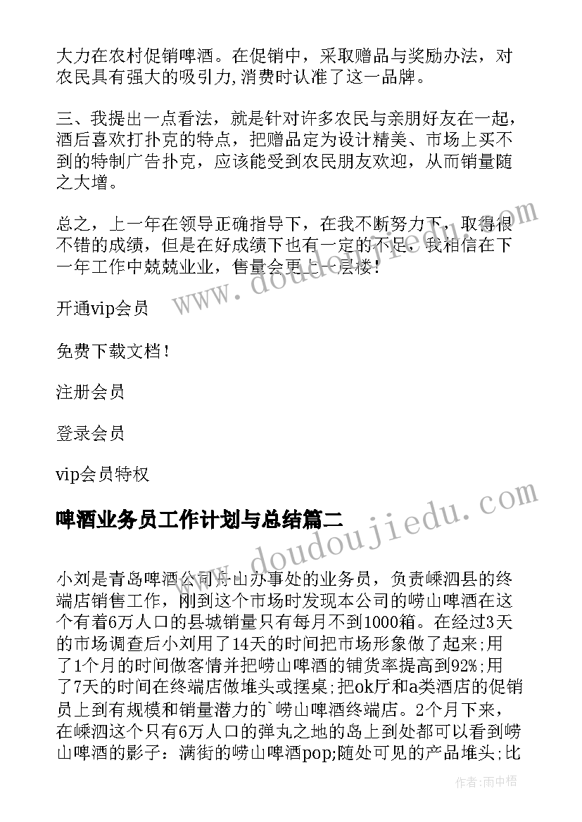 2023年啤酒业务员工作计划与总结 啤酒业务员工作总结(汇总5篇)