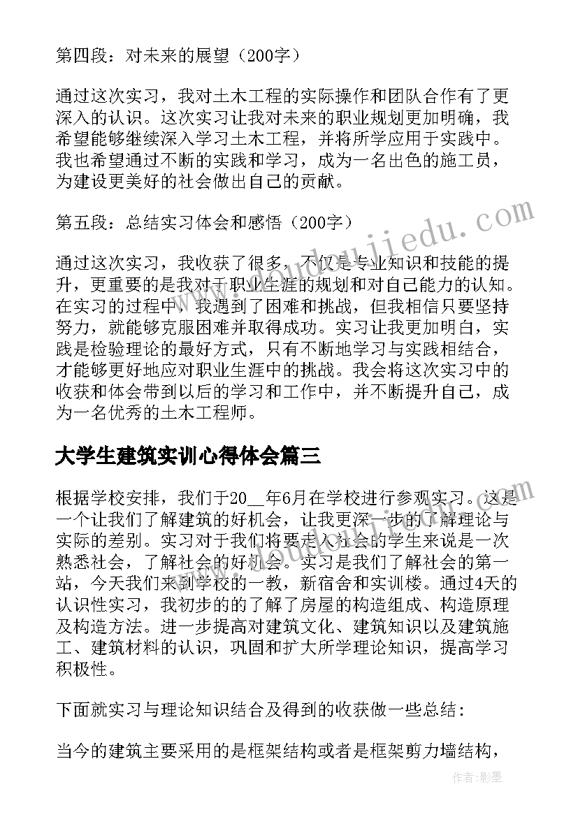 2023年大学生建筑实训心得体会(模板5篇)