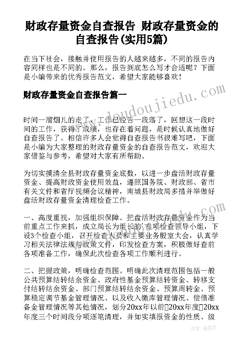 财政存量资金自查报告 财政存量资金的自查报告(实用5篇)