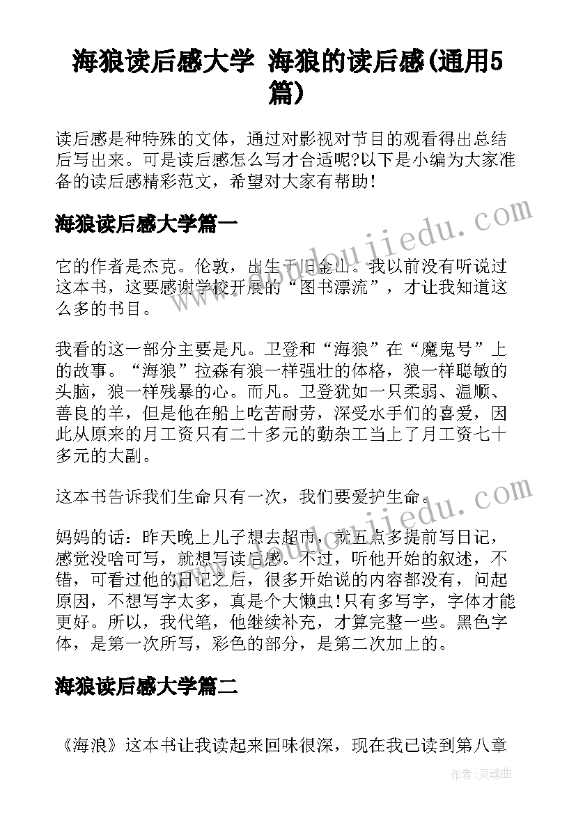 海狼读后感大学 海狼的读后感(通用5篇)