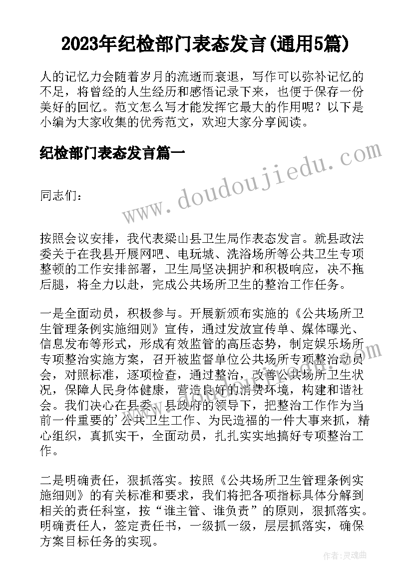 2023年纪检部门表态发言(通用5篇)