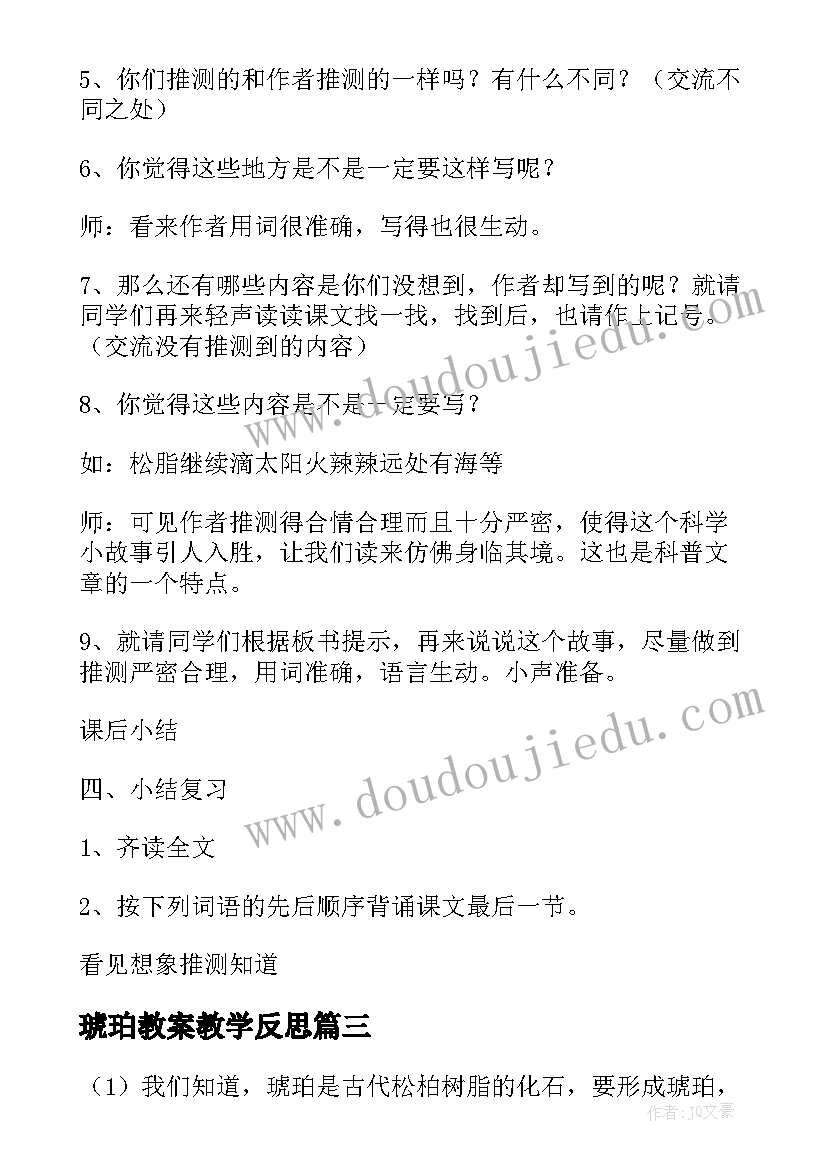 琥珀教案教学反思(优秀5篇)