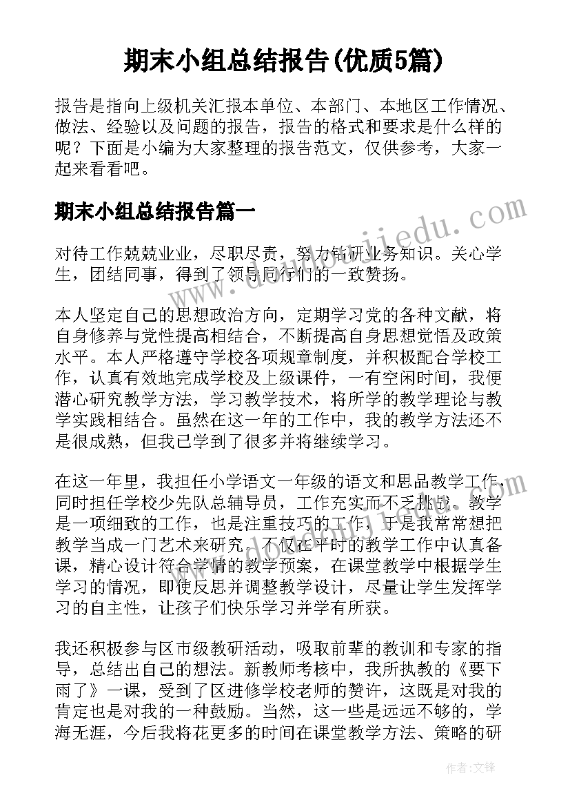 期末小组总结报告(优质5篇)