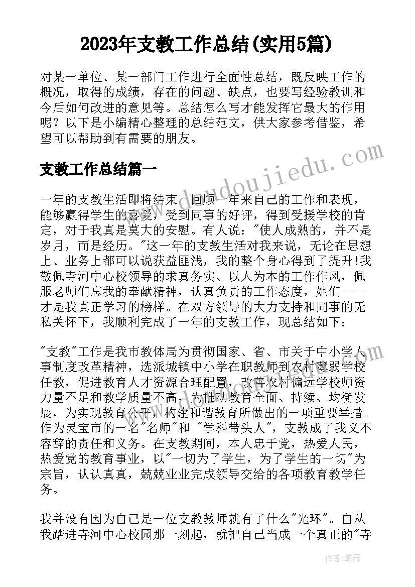 2023年支教工作总结(实用5篇)