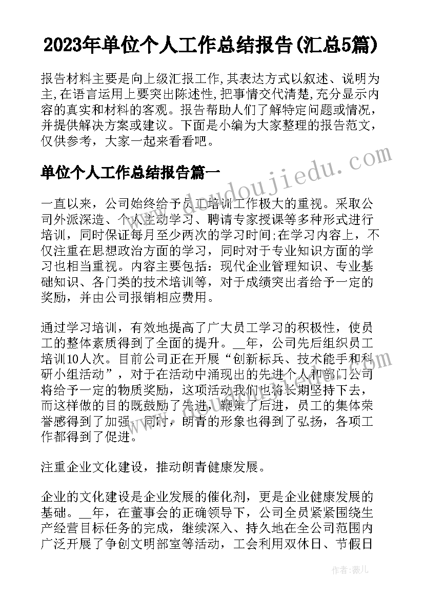 2023年单位个人工作总结报告(汇总5篇)